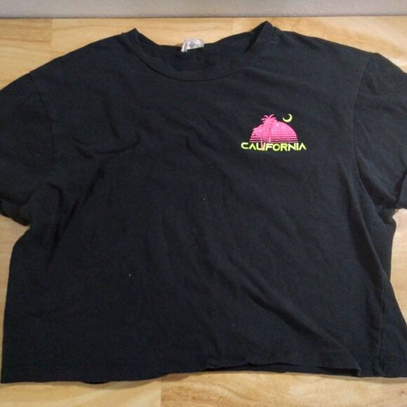 Vintage 90s California Beach Sunset Neon Crop Top T-Shirt - Picture 3 of 9